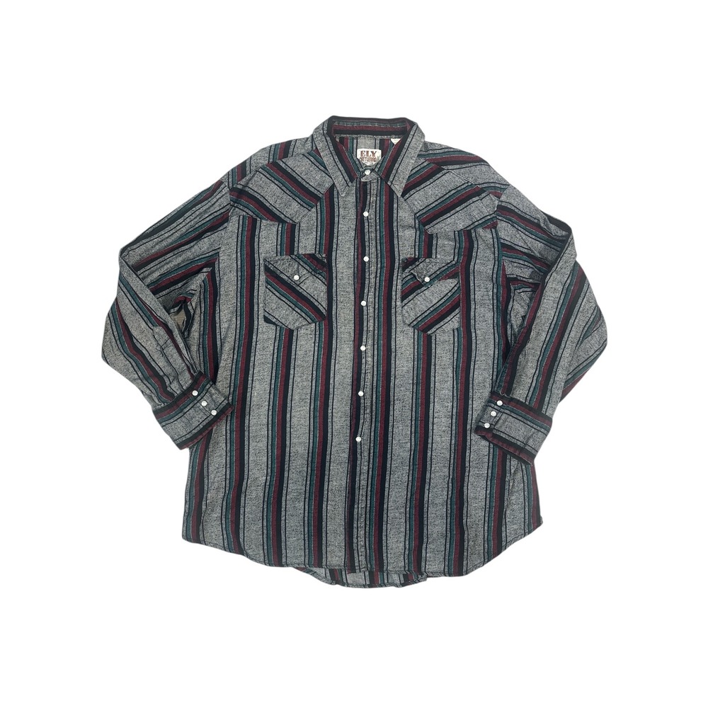 Vintage ELY‎ CATTLEMAN Mens 2XL Long Sleeve Western Snap Front Striped Shirt